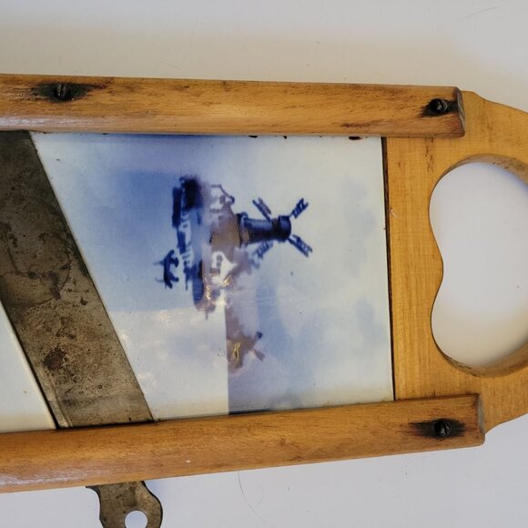 Vintage Czechoslovakian Wooden Tile Trivet Slicer Mandolin Windmill Design - Picture 4 of 7